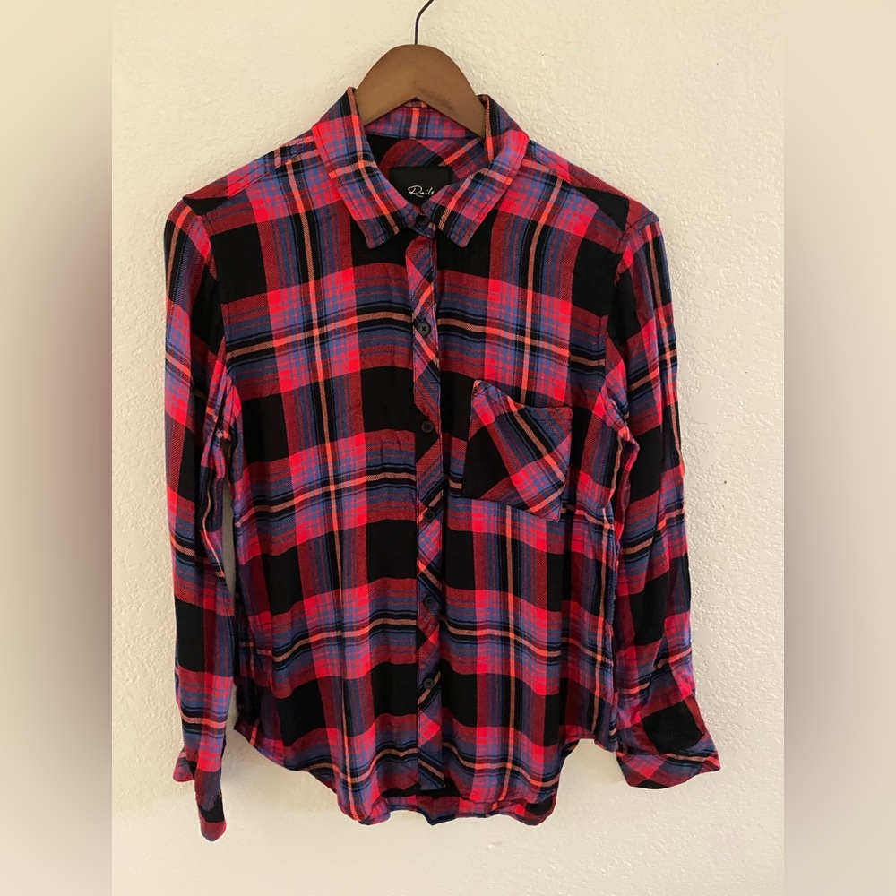 Rails Hunter Black Coral Teal Shirt Women’s Size Small Plaid Long Sleeve